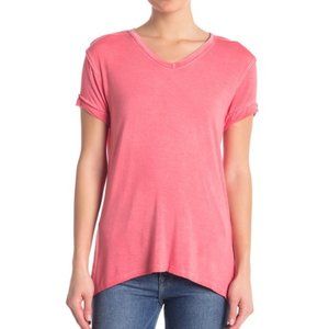 pink 'salt wash' raw hem/distressed v neck tee